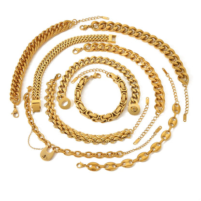 Hip-hop Retro Lock Stainless Steel Plating Chain 18k Gold Plated Bracelets