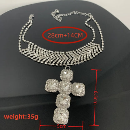 Hip-Hop Retro Luxurious Cross Alloy Plating Inlay Rhinestones Silver Plated Women'S Necklace Pendant