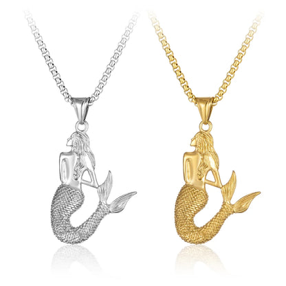 Hip-Hop Retro Mermaid 304 Stainless Steel Men'S Pendant Necklace