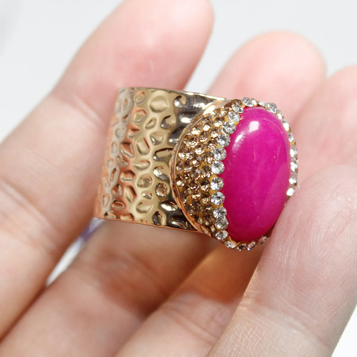 Hip-hop Retro Oval Natural Stone Crystal Open Ring