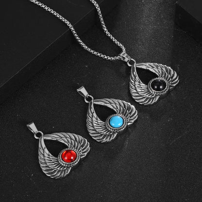 Hip-Hop Retro Punk Animal Eagle 304 Stainless Steel Polishing Inlay Acrylic Turquoise Men'S Pendant Necklace