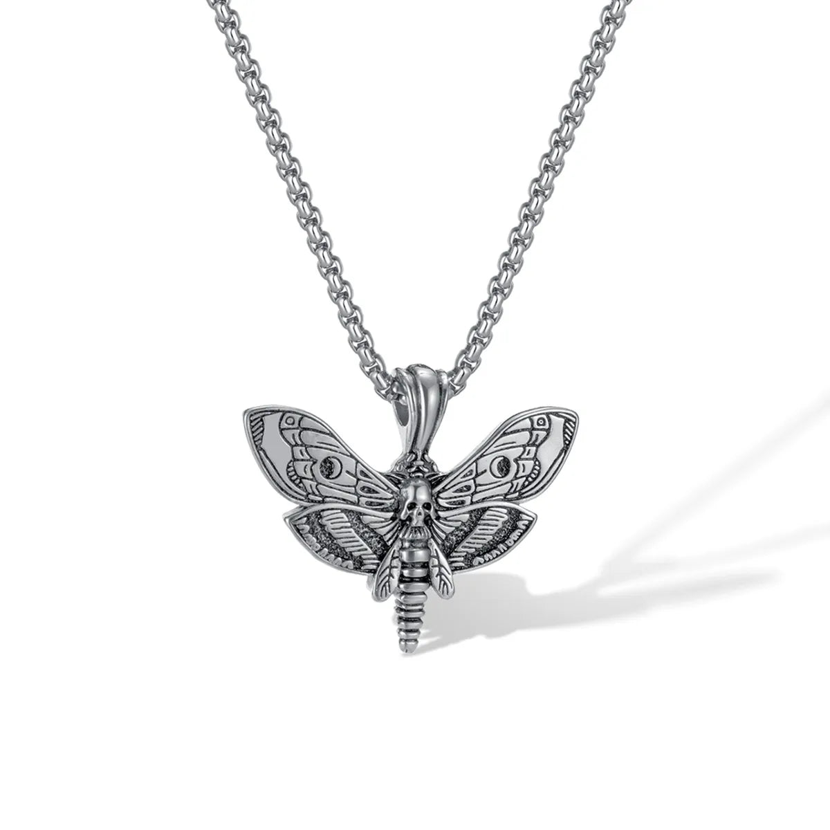 Hip-Hop Retro Punk Moth Skull Stainless Steel Men'S Pendant Necklace