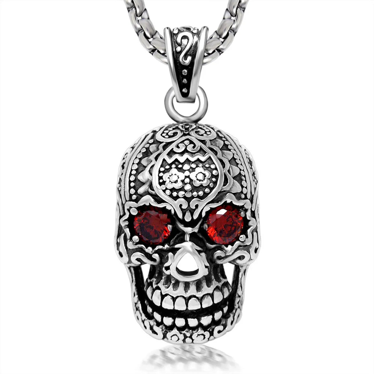 Hip-Hop Retro Punk Skull 304 Stainless Steel Polishing Inlay Rhinestones Men'S Pendant Necklace