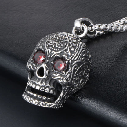 Hip-Hop Retro Punk Skull 304 Stainless Steel Polishing Inlay Rhinestones Men'S Pendant Necklace