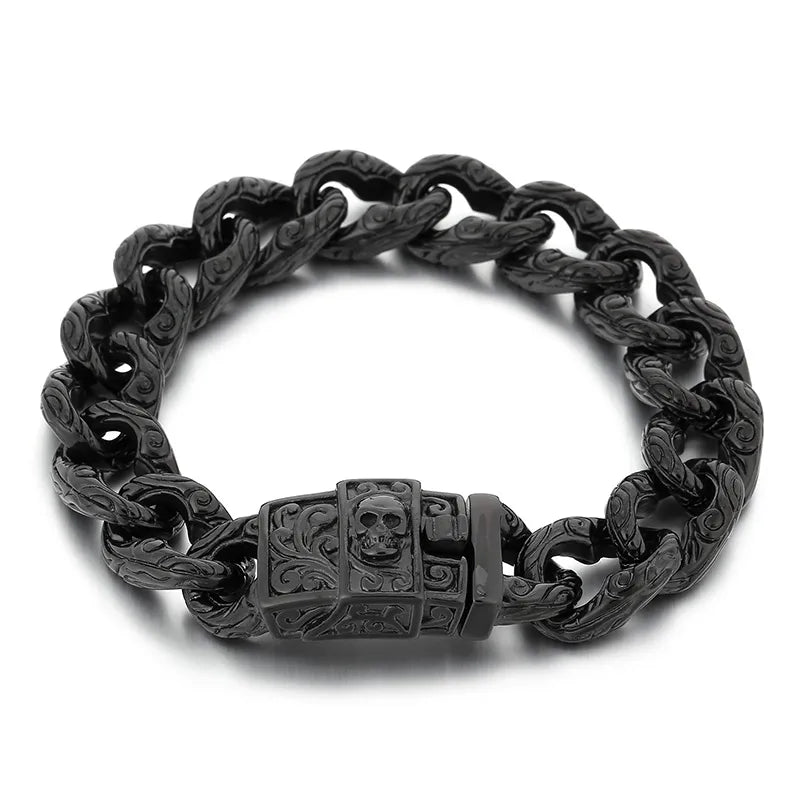 Hip-Hop Retro Punk Solid Color Skull Titanium Steel Metal Button Men'S Bracelets