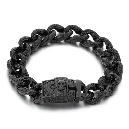 Hip-Hop Retro Punk Solid Color Skull Titanium Steel Metal Button Men'S Bracelets