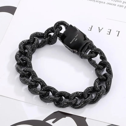 Hip-Hop Retro Punk Solid Color Skull Titanium Steel Metal Button Men'S Bracelets