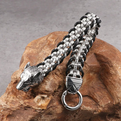 Hip-Hop Retro Punk Wolf Titanium Steel Men'S Bracelets