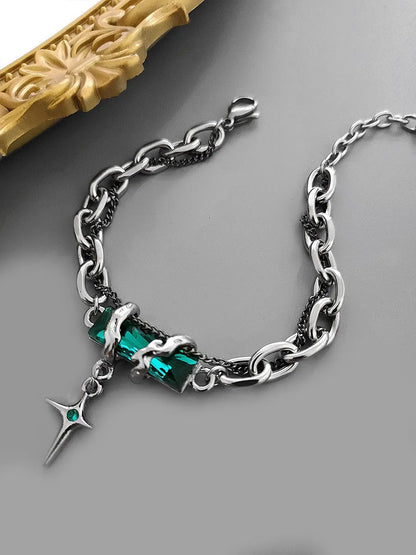 Hip-Hop Retro Rhombus Titanium Steel Inlay Rhinestones Men'S Bracelets