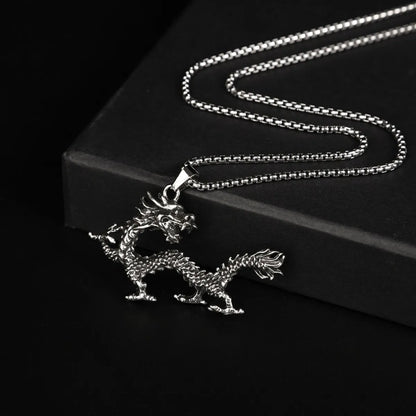 Hip-Hop Retro Rock Dragon Titanium Steel Chain Men'S Pendant Necklace