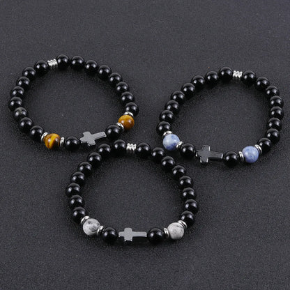 Hip-Hop Retro Round Natural Stone Beaded Handmade Men'S Bracelets