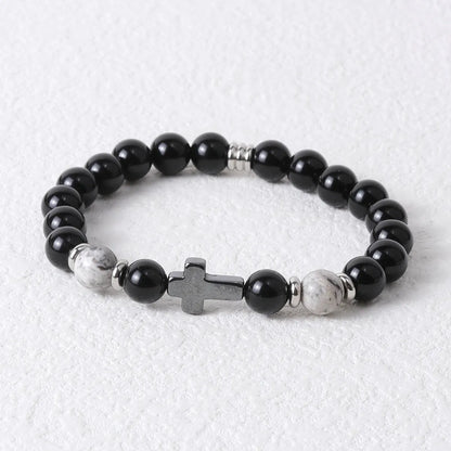 Hip-Hop Retro Round Natural Stone Beaded Handmade Men'S Bracelets