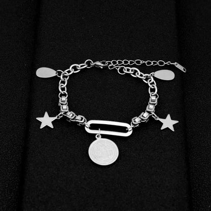 Hip-Hop Retro Round Star Stainless Steel White Gold Plated No Inlay Bracelets In Bulk