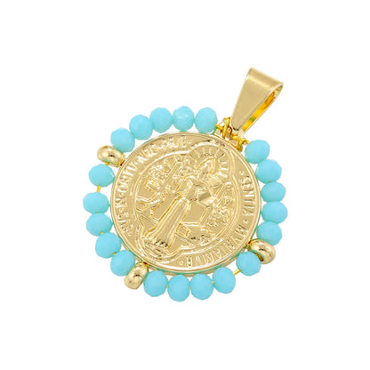 Hip-hop Retro Round Virgin Mary Copper 18k Gold Plated Zircon Charms In Bulk