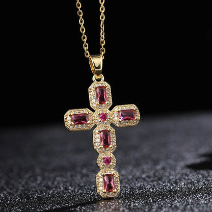 Hip-hop Retro Simple Style Cross Copper Plating Inlay Zircon Gold Plated Pendant Necklace