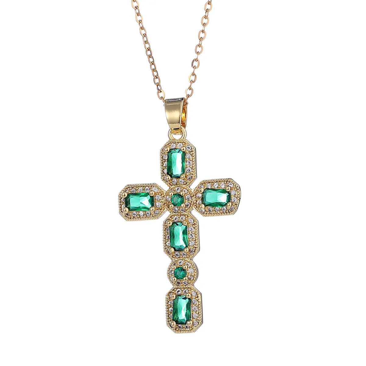 Hip-hop Retro Simple Style Cross Copper Plating Inlay Zircon Gold Plated Pendant Necklace