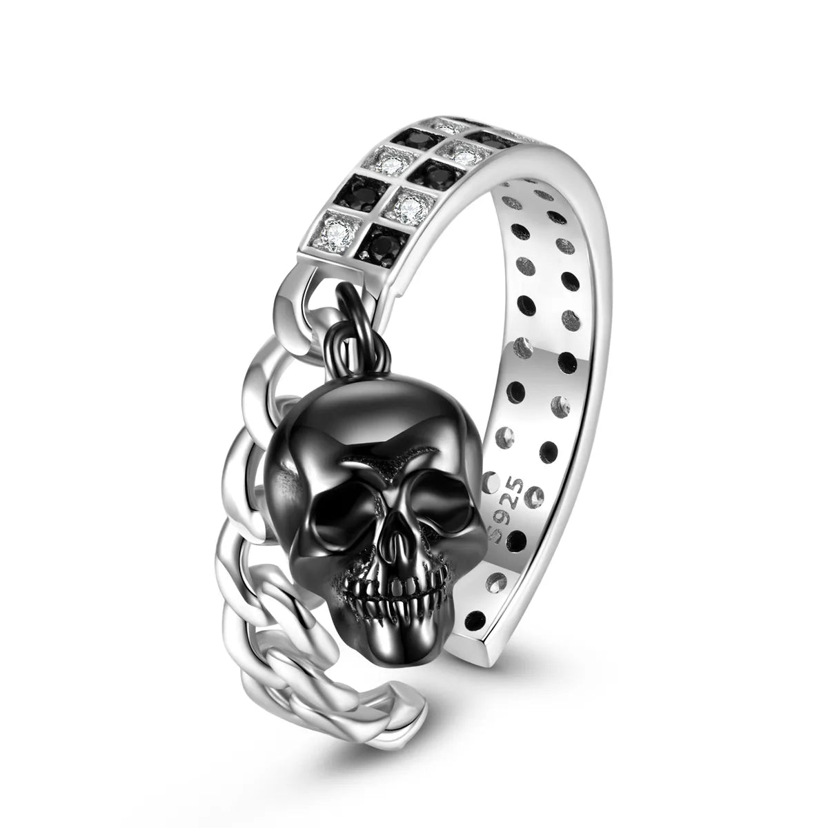 Hip-Hop Retro Skull Sterling Silver Inlay Gem Men'S Rings