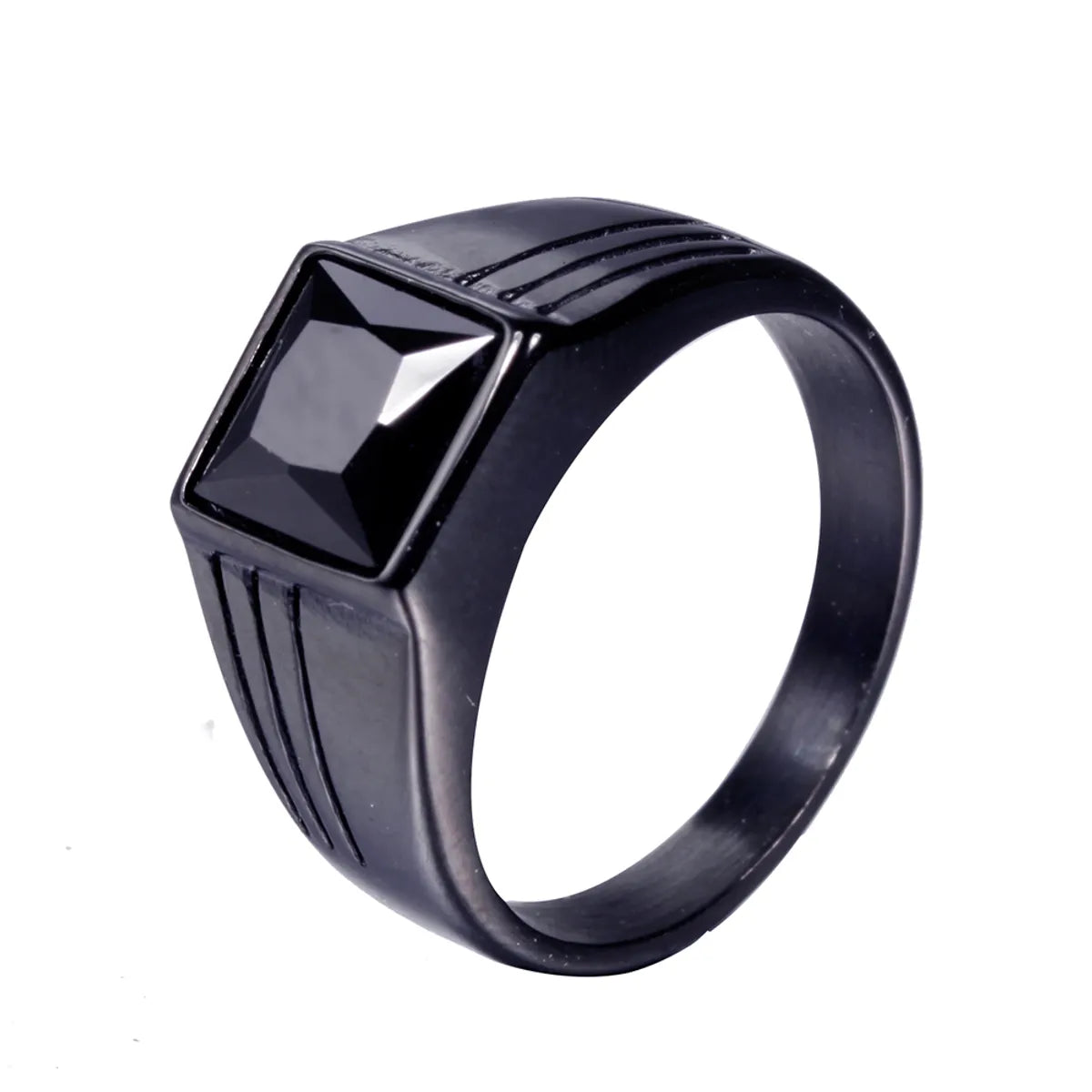 Hip-Hop Retro Solid Color 316 Stainless Steel  Plating Glass Stone Rhodium Plated Men'S Rings