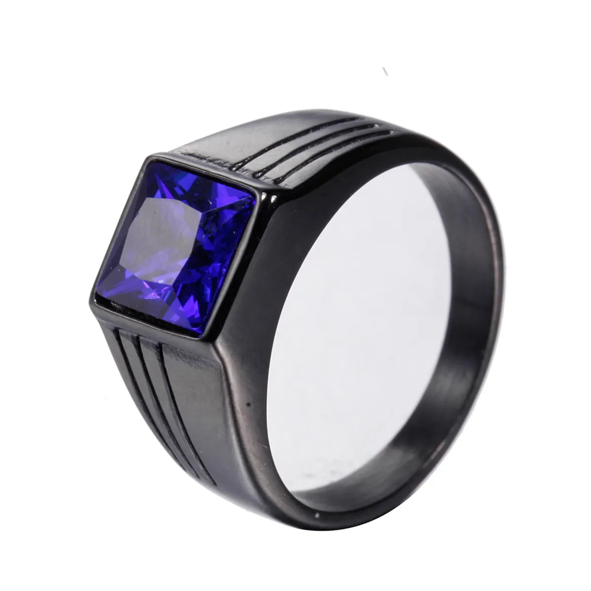 Hip-Hop Retro Solid Color 316 Stainless Steel  Plating Glass Stone Rhodium Plated Men'S Rings