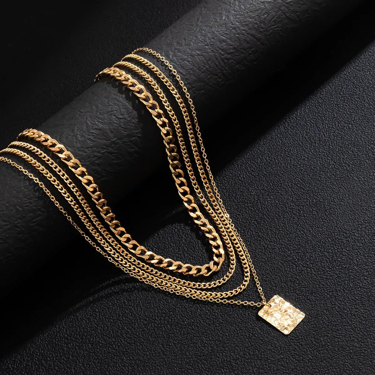 Hip-Hop Retro Solid Color Alloy Copper Men'S Layered Necklaces