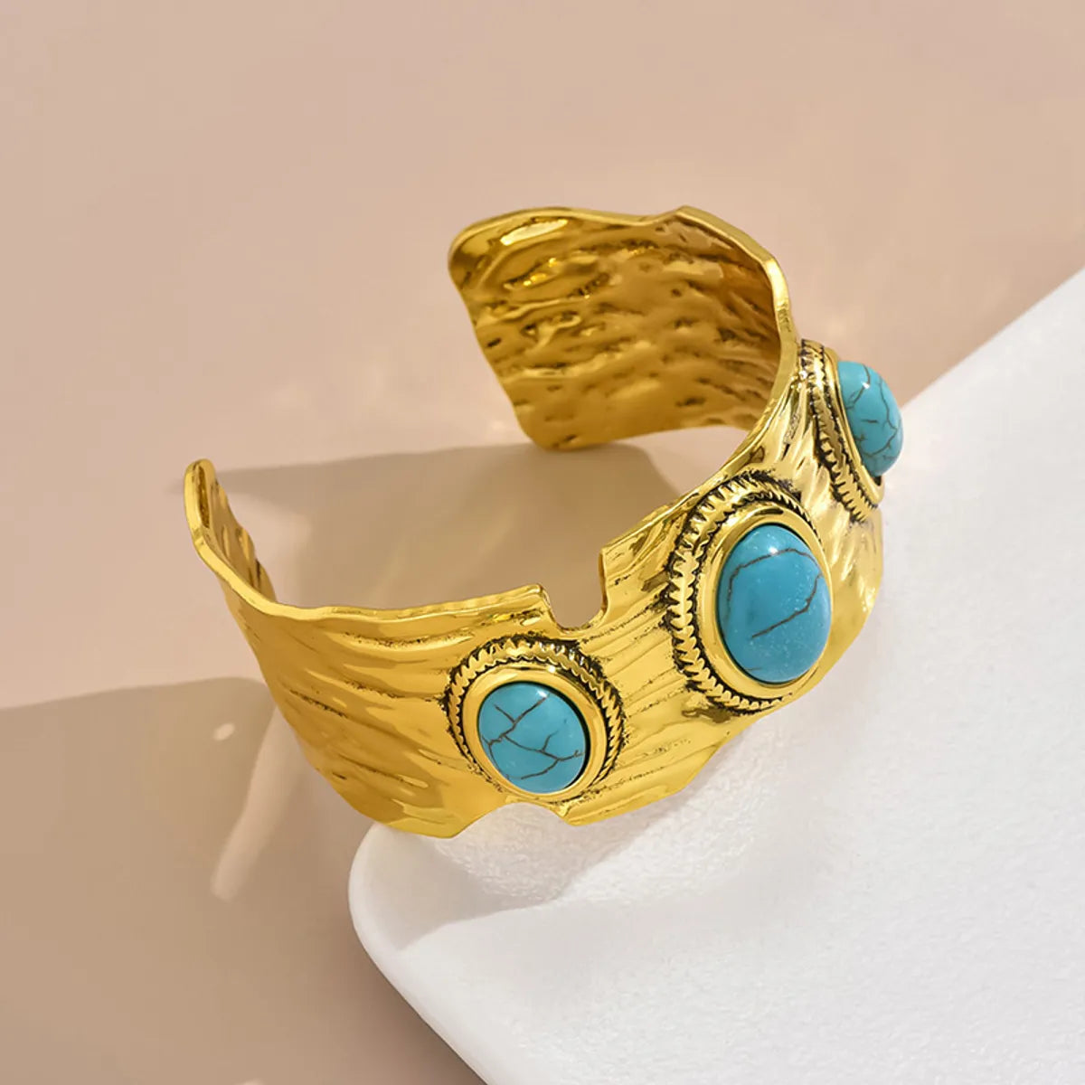 Hip-Hop Retro Solid Color Alloy Inlay Turquoise Women'S