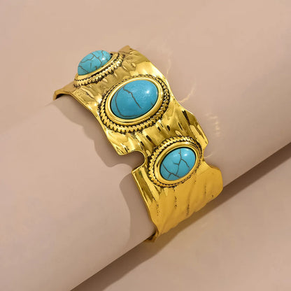 Hip-Hop Retro Solid Color Alloy Inlay Turquoise Women'S