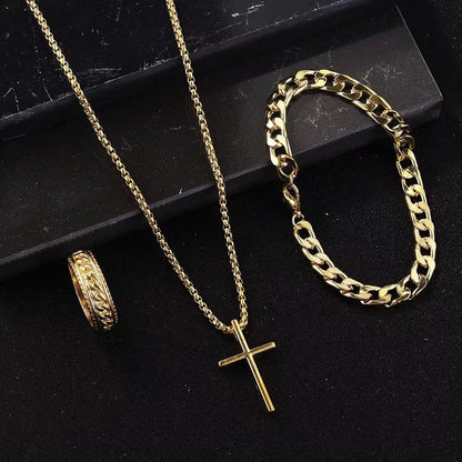 Hip-Hop Retro Solid Color Alloy Plating Chain Men'S Jewelry Set