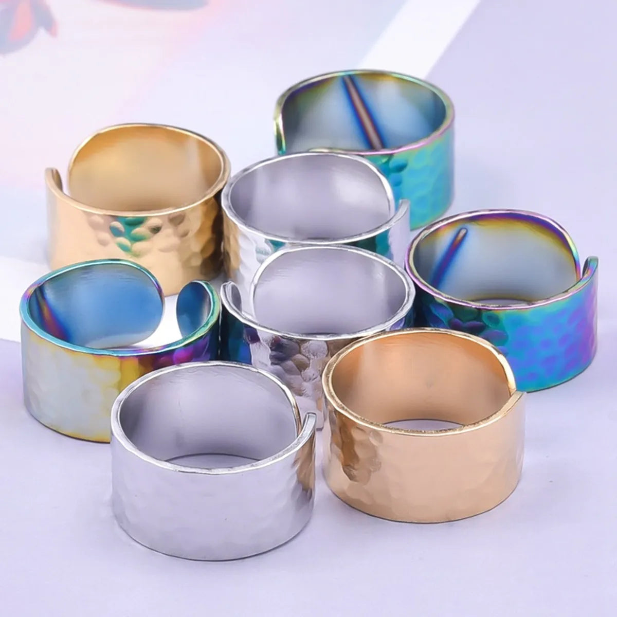 Hip-hop Retro Solid Color Fish Scales Stainless Steel Polishing Open Rings