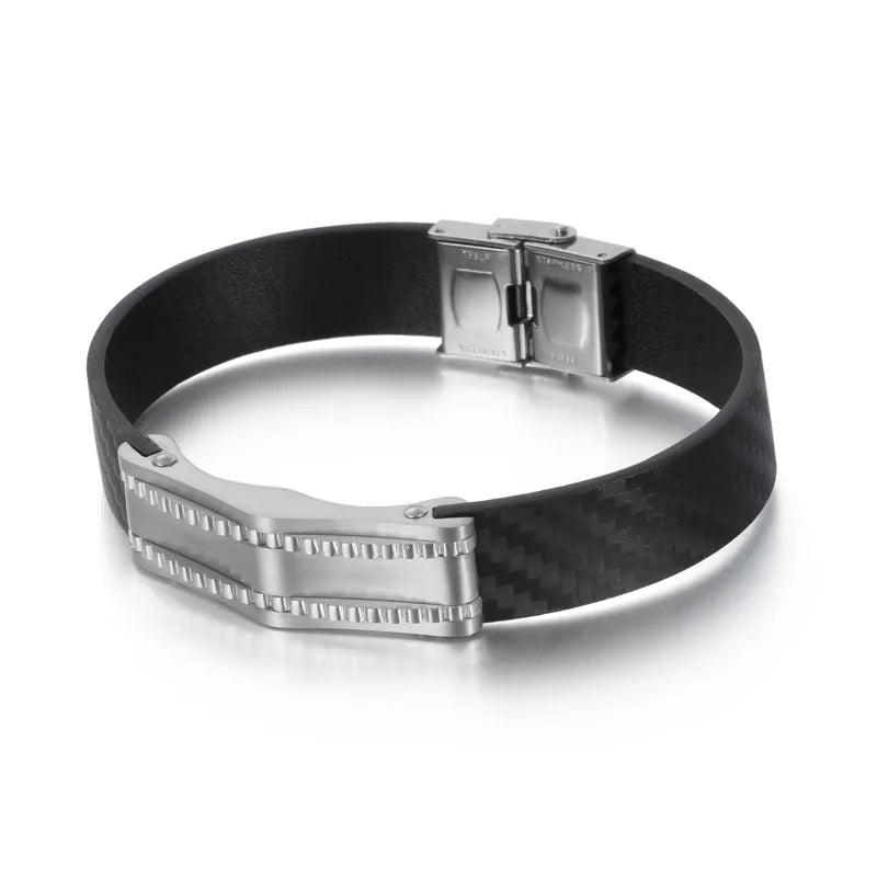 Hip-Hop Retro Solid Color Pu Leather Titanium Steel Plating Men'S Bracelets