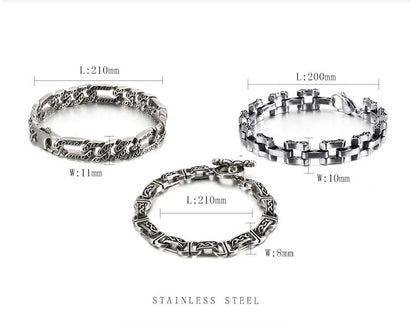 Hip-Hop Retro Solid Color Stainless Steel Chain Men'S Bracelets