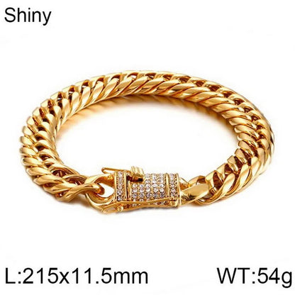 Hip-Hop Retro Solid Color Stainless Steel Inlay Rhinestones 18K Gold Plated Men'S Bracelets