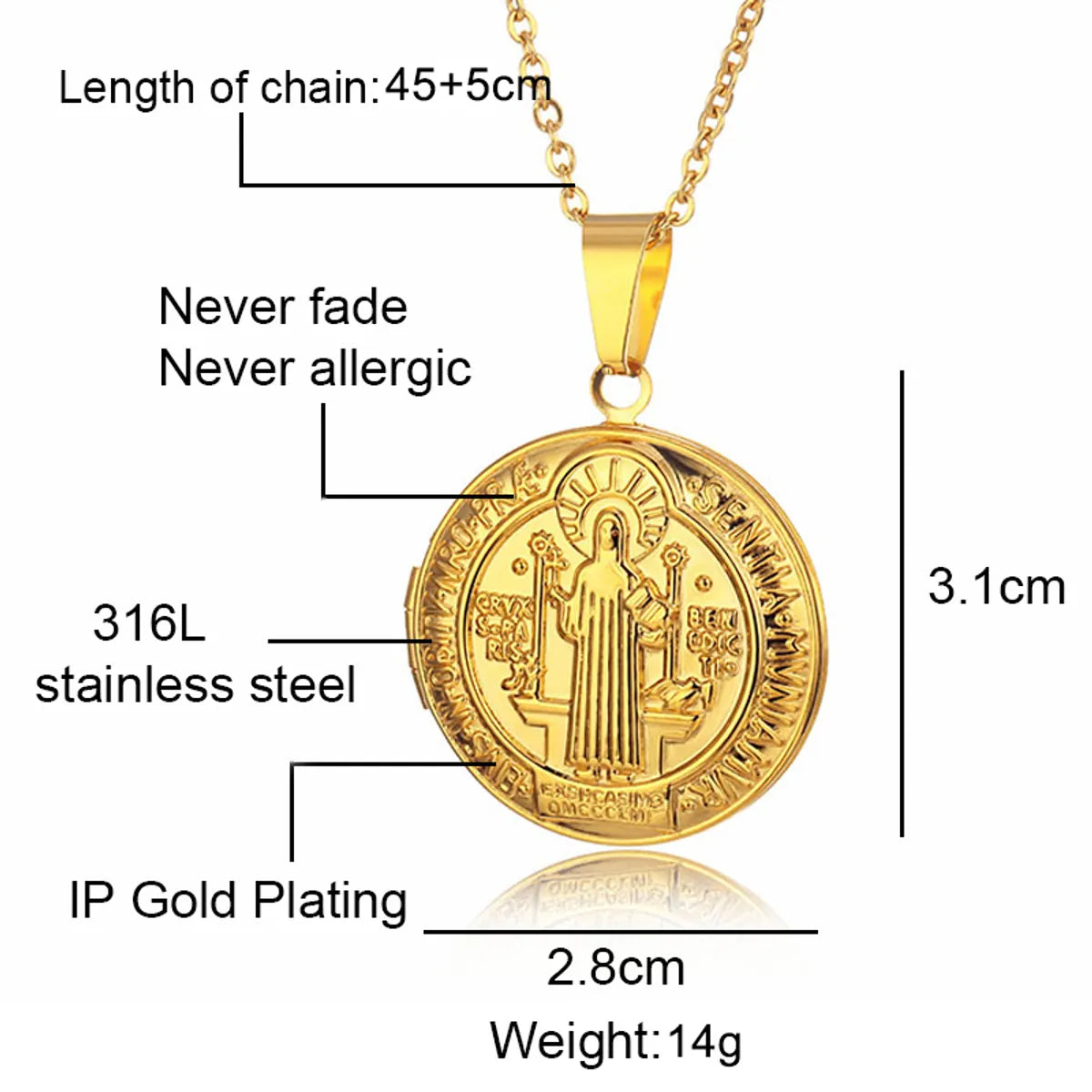 Hip-hop Retro Solid Color Stainless Steel Plating 18k Gold Plated Men's Pendant Necklace