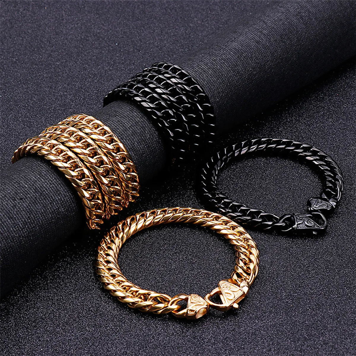 Hip-hop Retro Solid Color Stainless Steel Plating Chain Gold Plated Bracelets Necklace