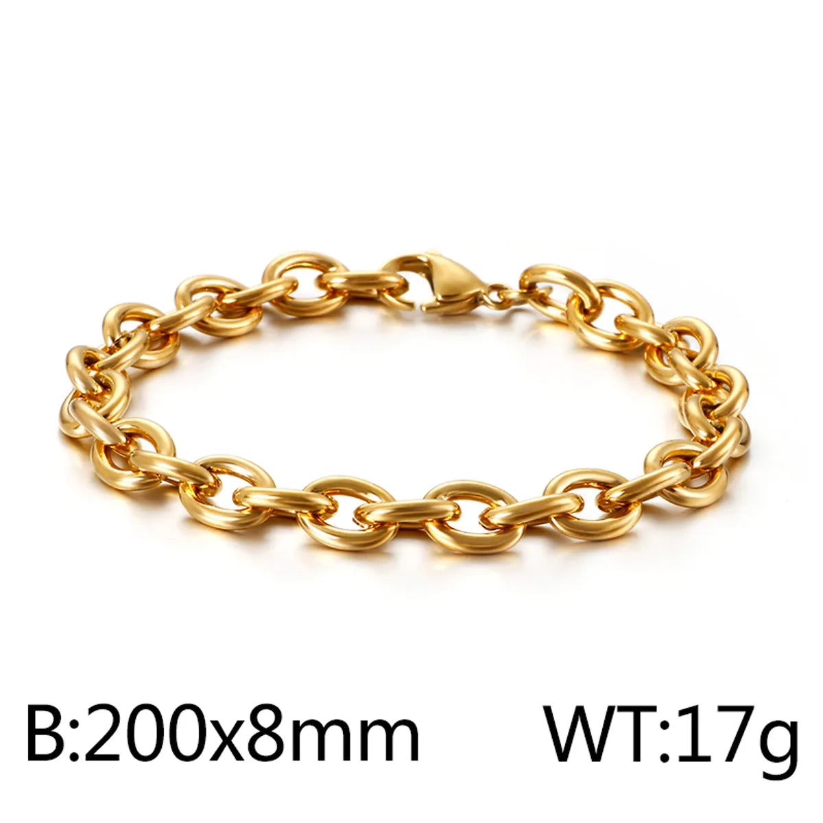 Hip-Hop Retro Solid Color Titanium Steel Plating Chain 18K Gold Plated Unisex Bracelets