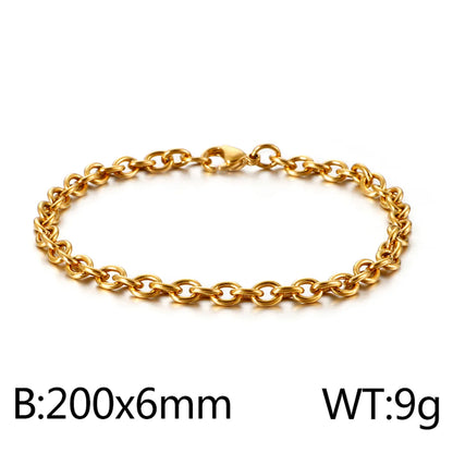 Hip-Hop Retro Solid Color Titanium Steel Plating Chain 18K Gold Plated Unisex Bracelets