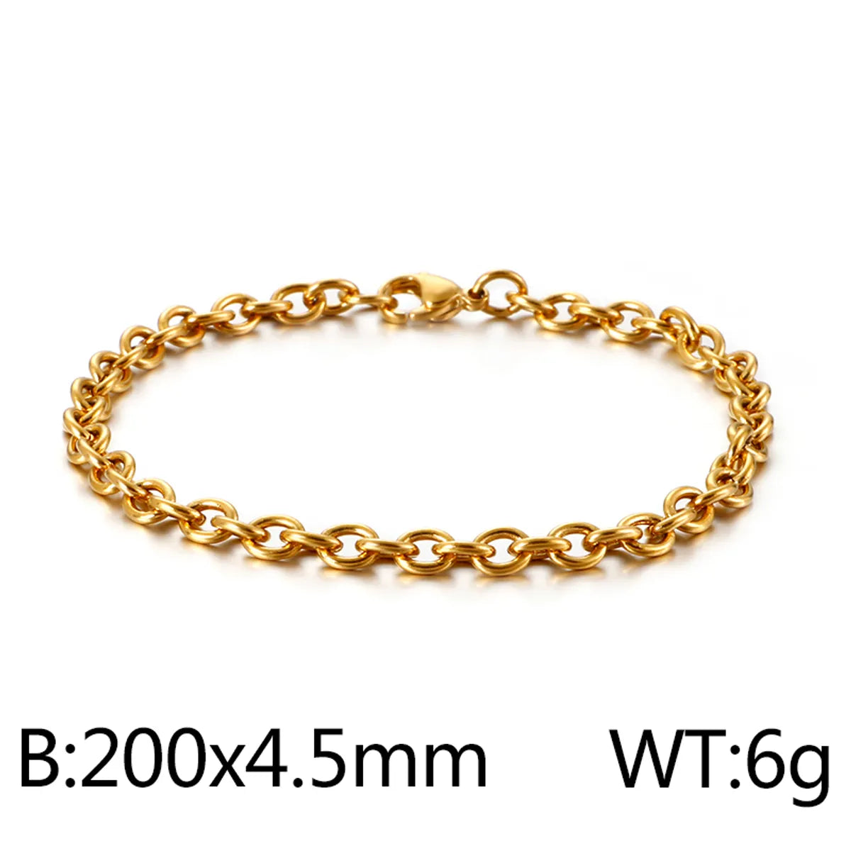 Hip-Hop Retro Solid Color Titanium Steel Plating Chain 18K Gold Plated Unisex Bracelets