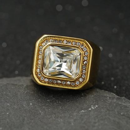 Hip-Hop Retro Square Titanium Steel Inlay Zircon Men'S Rings