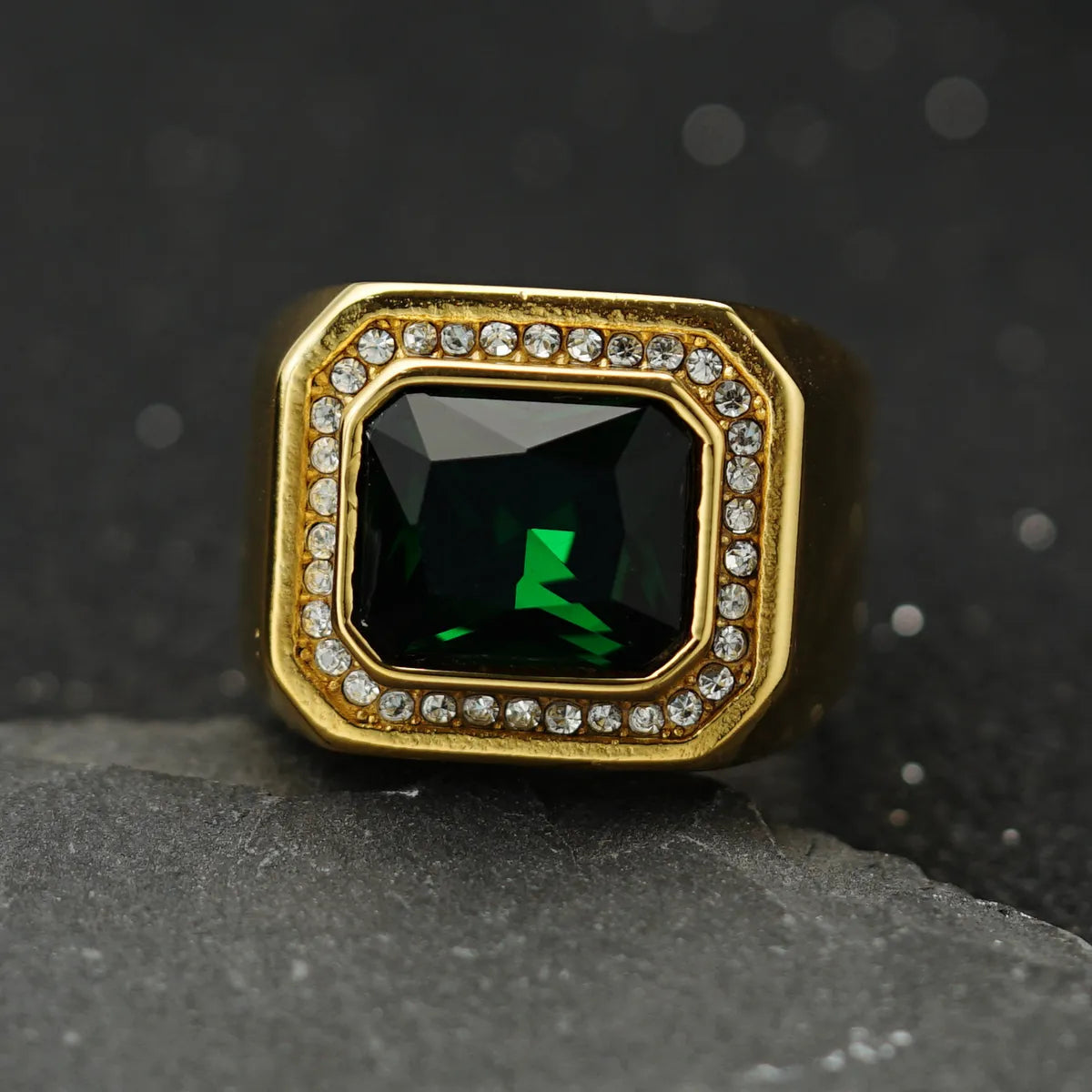 Hip-Hop Retro Square Titanium Steel Inlay Zircon Men'S Rings