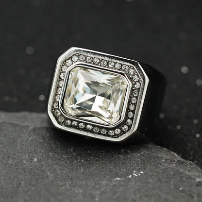 Hip-Hop Retro Square Titanium Steel Inlay Zircon Men'S Rings