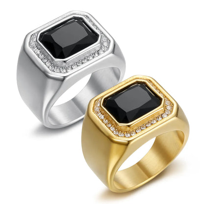 Hip-Hop Retro Square Titanium Steel Inlay Zircon Men'S Rings