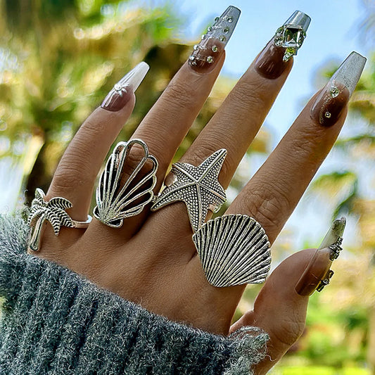 Hip-Hop Retro Starfish Shell Alloy Women'S Rings