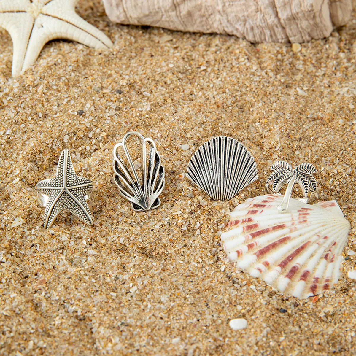 Hip-Hop Retro Starfish Shell Alloy Women'S Rings