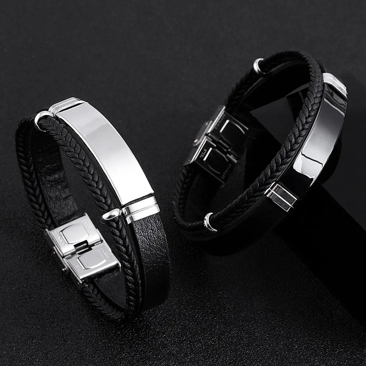 Hip-Hop Retro Streetwear Geometric 201 Stainless Steel Black Plated Men'S Bangle