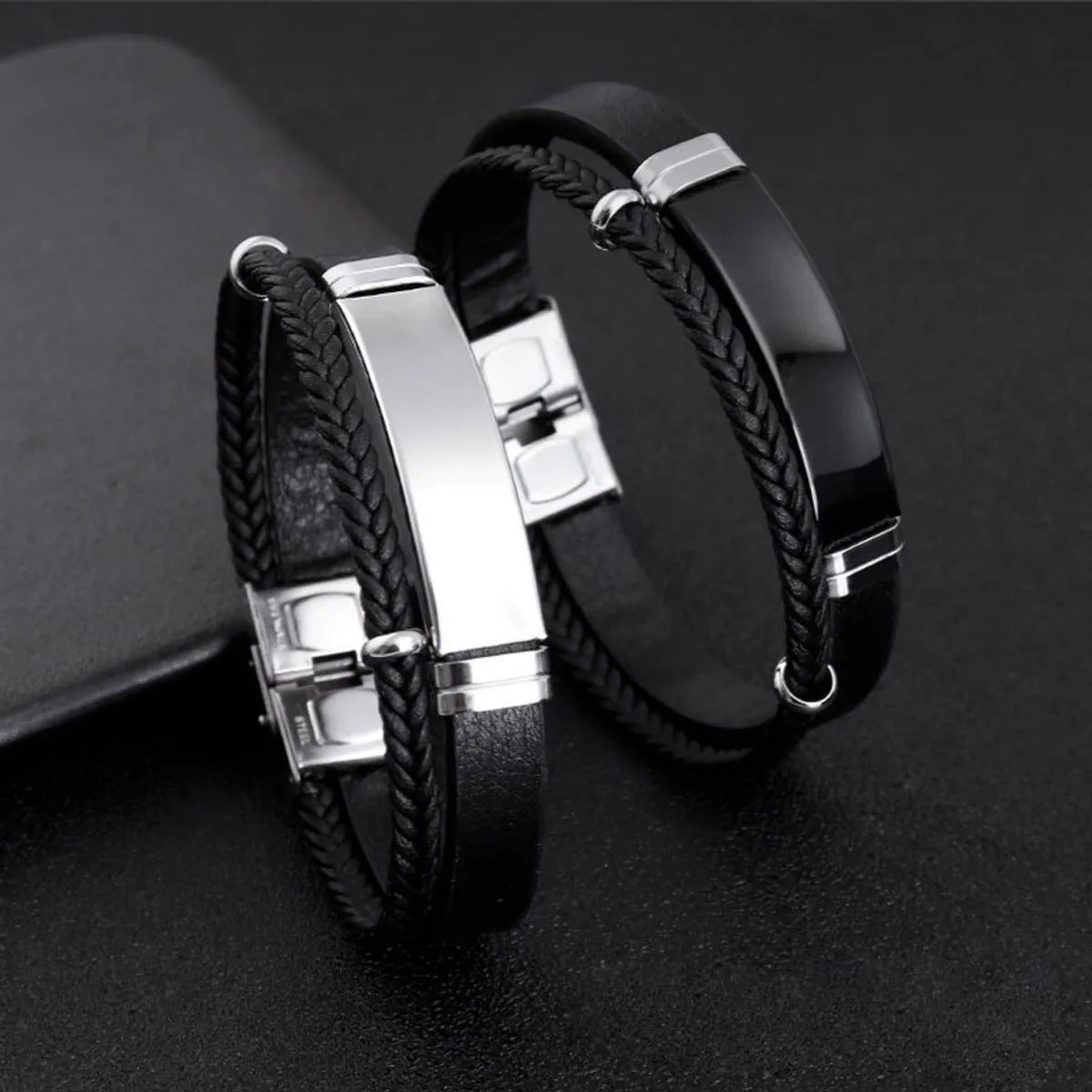 Hip-Hop Retro Streetwear Geometric 201 Stainless Steel Black Plated Men'S Bangle