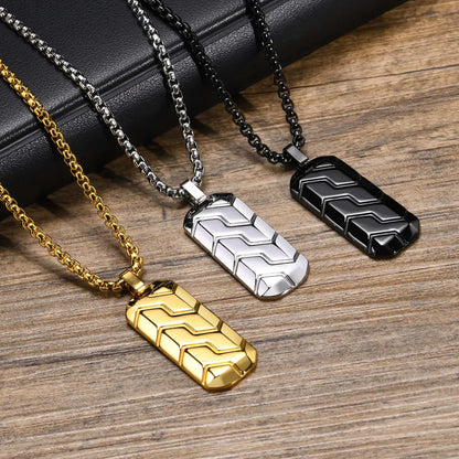 Hip-hop Retro Tires Stainless Steel Indentation Plating 18k Gold Plated Men's Pendant Necklace