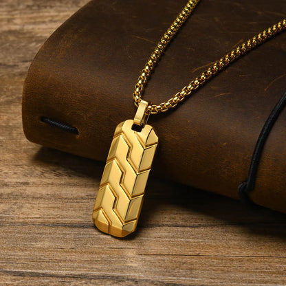 Hip-hop Retro Tires Stainless Steel Indentation Plating 18k Gold Plated Men's Pendant Necklace