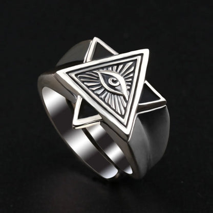 Hip-Hop Retro Triangle Eye Sterling Silver Plating Men'S Rings