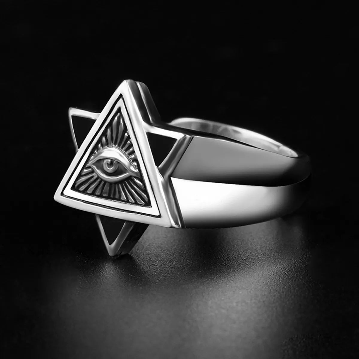 Hip-Hop Retro Triangle Eye Sterling Silver Plating Men'S Rings