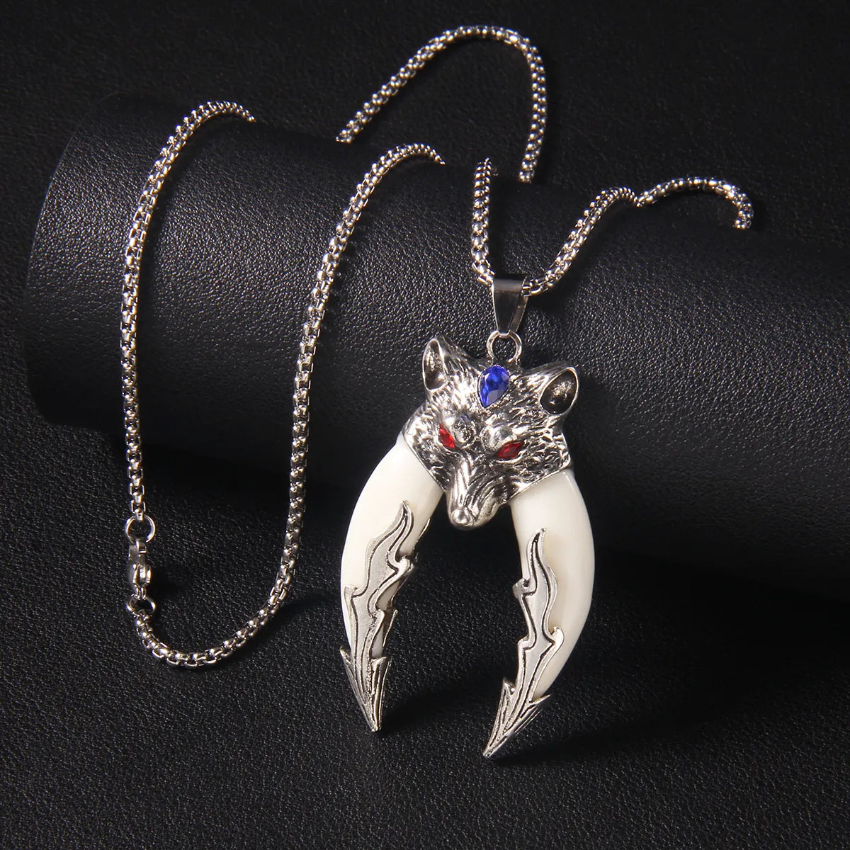 Hip-Hop Retro Wolf 201 Stainless Steel Arylic Zinc Alloy Inlay Acrylic Men'S Pendant Necklace