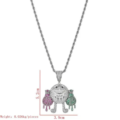 Hip-Hop Robot Stainless Steel Copper Inlay Zircon Necklace